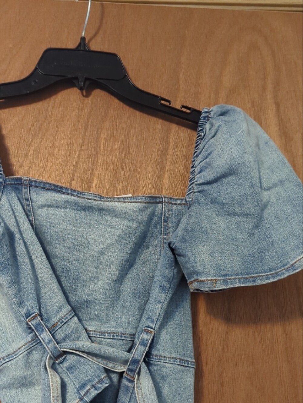 Forever 21 Light Blue Denim Puff-Sleeve Corset Top - Picture 12 of 13